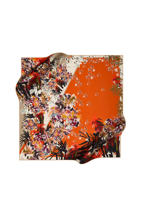 Çiçek Desenli 90X90 Pierre Cardin Tivil Eşarp - 1