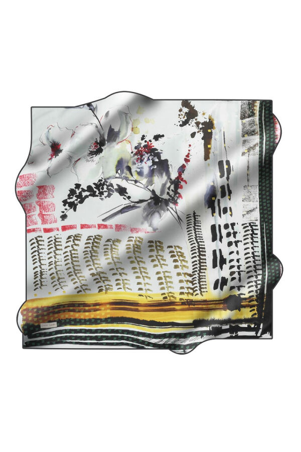 Çiçek Desenli 90X90 İpek Twill Eşarp - 1