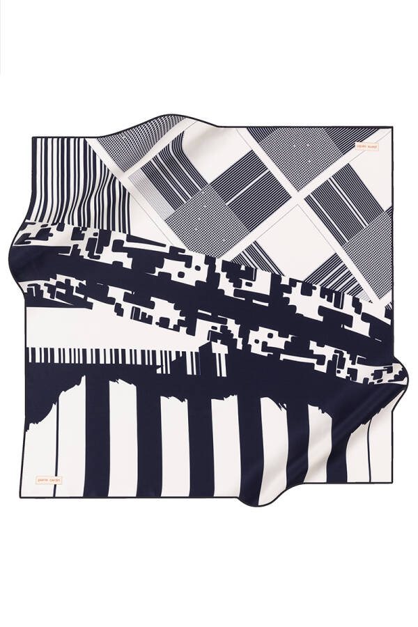 Geometrik Desenli 90X90 İpek Krep Saten Eşarp - Pierre Cardin