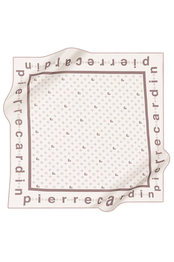 Logo Desenli 90X90 İpek Krep Saten Eşarp - 1