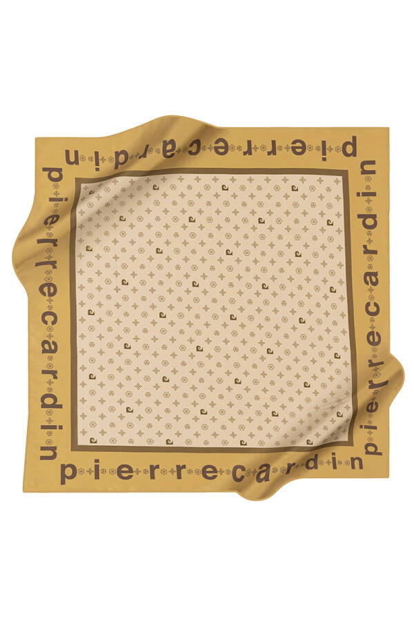 Logo Desenli 90X90 İpek Krep Saten Eşarp - 1