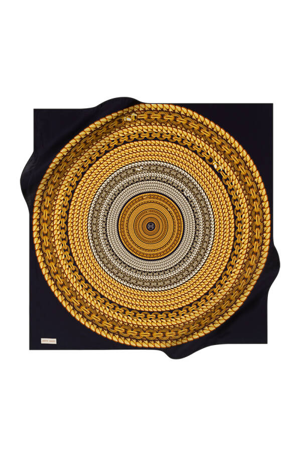 Geometrik Desenli 90X90 İpek Krep Saten Eşarp - Pierre Cardin