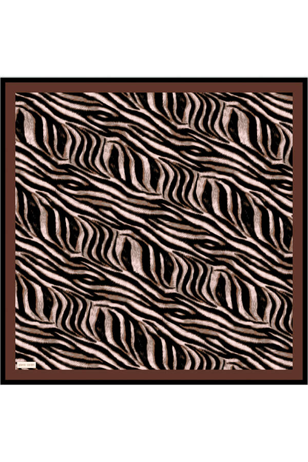 Kahverengi 90X90 İpek Krep Saten Eşarp - Pierre Cardin