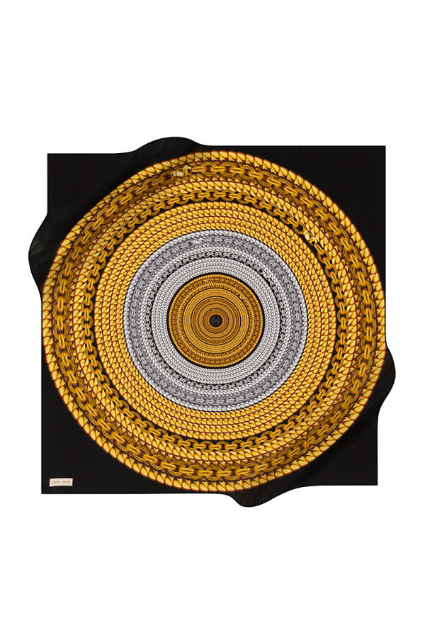 Geometrik Desenli 90X90 İpek Krep Saten Eşarp - 1