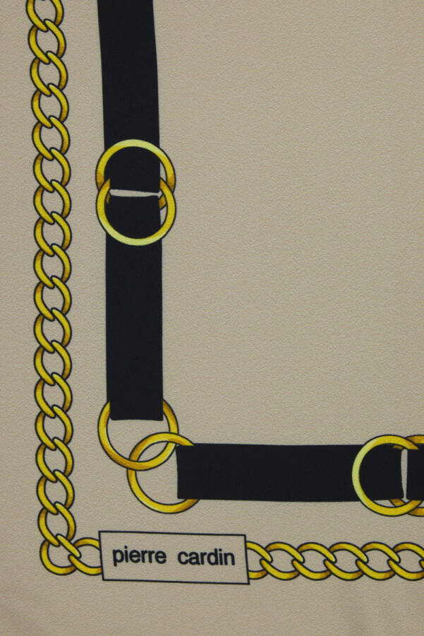 Bej Zincir Desenli 90X90 Polyester Twill Eşarp - 2