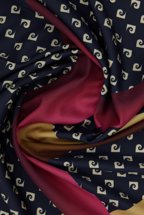 Siyah Logo Desenli 90X90 Polyester Twill Eşarp - 3