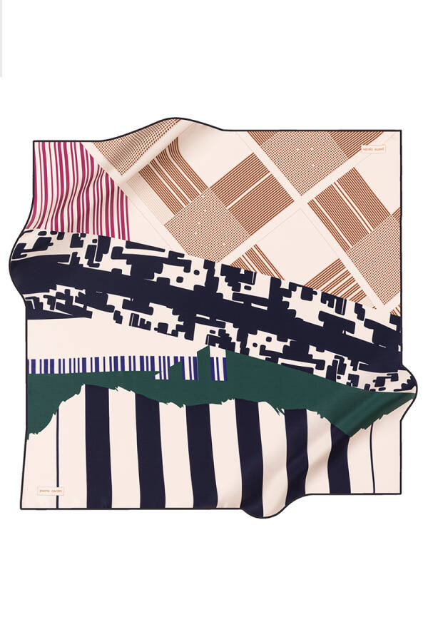 Geometrik Desenli 90X90 İpek Twill Eşarp - 1