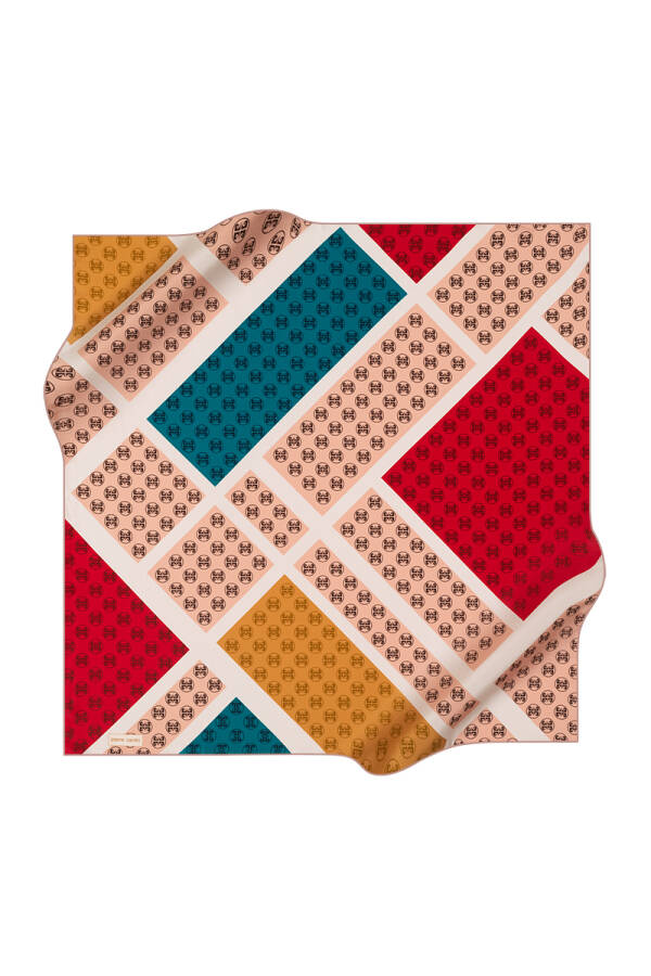 Logo Desenli 90X90 İpek Twill Eşarp - 1