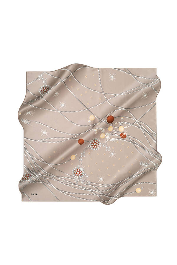 Zincir Desenli 90X90 Taşlanmış İpek Krep Saten - 1