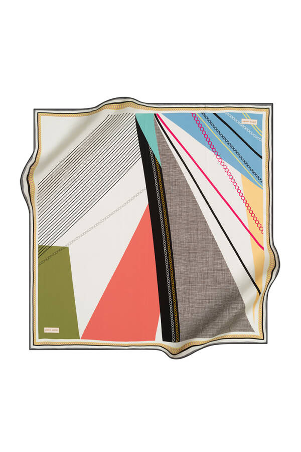 Geometrik Desenli 90X90 İpek Twill Eşarp - 1