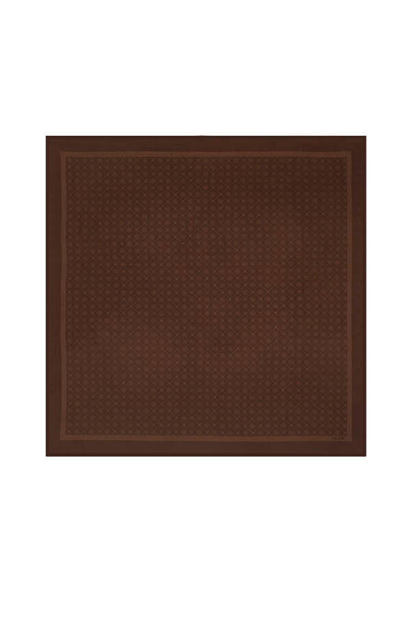 Kahverengi Pamuk Polyester Kare Desenli Eşarp - 1