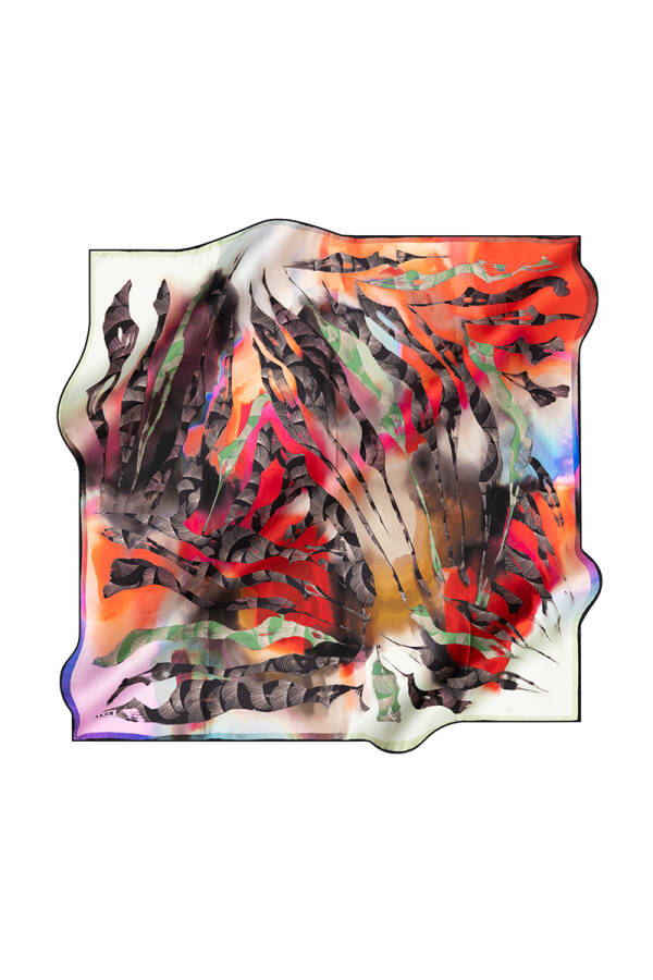 Geometrik Desenli Aker İpek Krep Saten Eşarp - 1