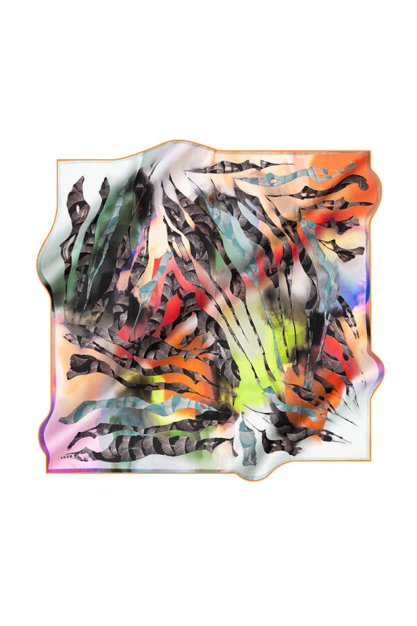 Geometrik Desenli Aker İpek Krep Saten Eşarp - 1