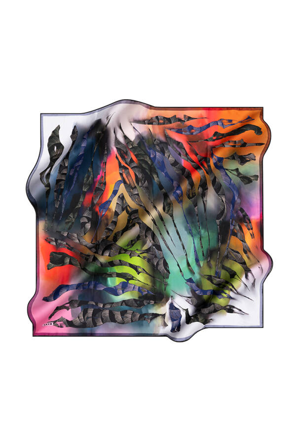 Geometrik Desenli Aker İpek Krep Saten Eşarp - Aker