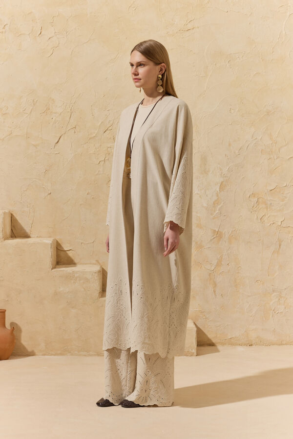 Renkli Brode Detaylı Kimono - 4