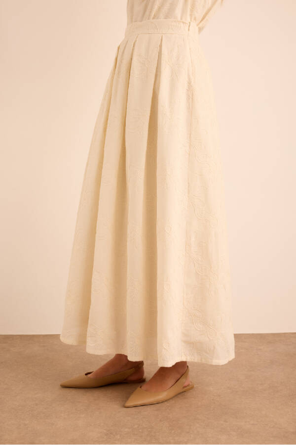 Ekru Brode Kumaştan Cotton Etek - 4