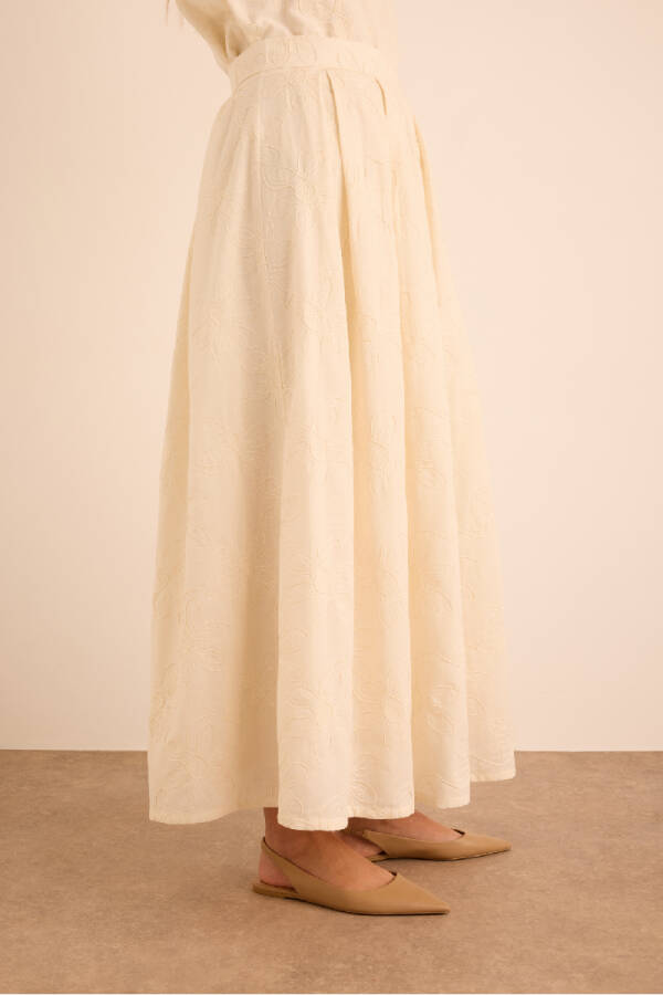 Ekru Brode Kumaştan Cotton Etek - 3