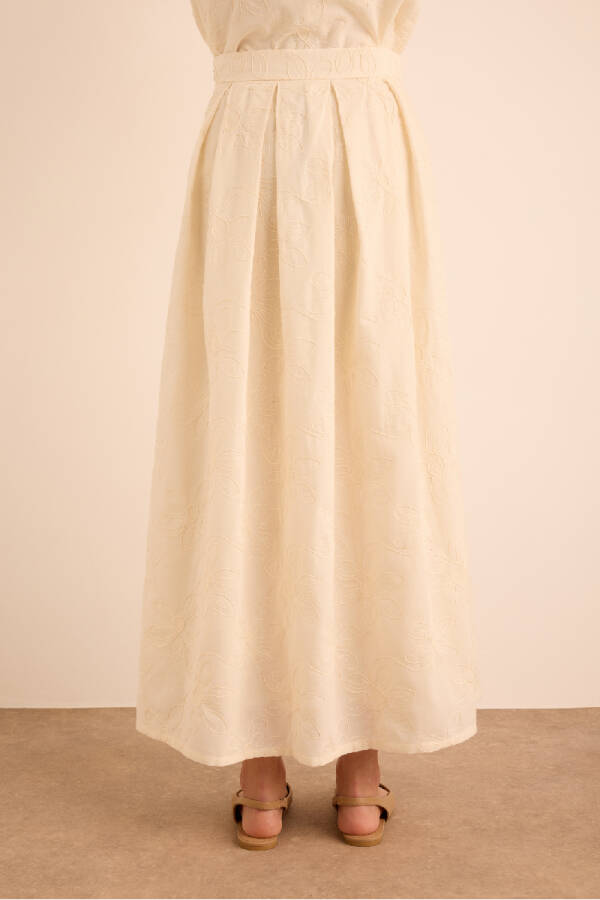 Ekru Brode Kumaştan Cotton Etek - 6