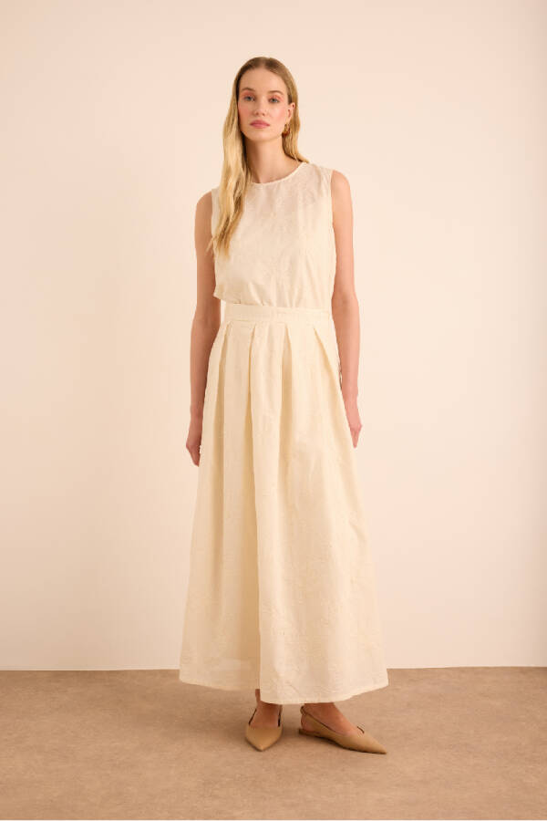 Ekru Brode Kumaştan Cotton Etek - Aker