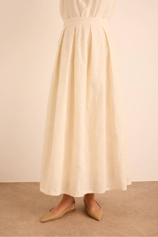 Ekru Brode Kumaştan Cotton Etek - 2