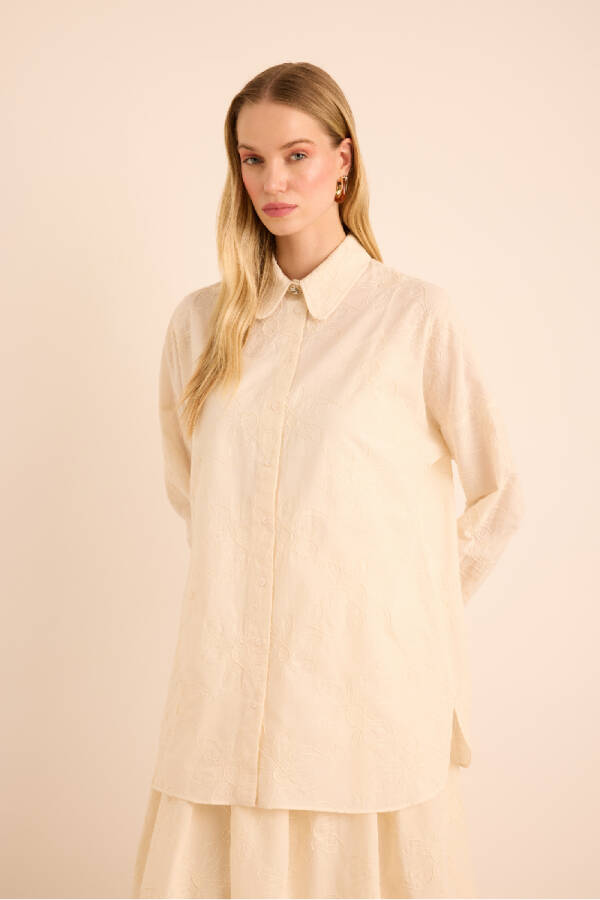 Ekru Brode Kumaştan Cotton Tunik - 13