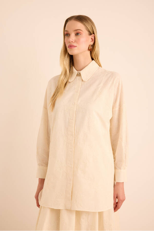Ekru Brode Kumaştan Cotton Tunik - 9