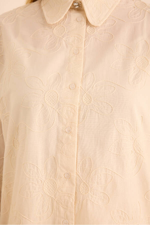 Ekru Brode Kumaştan Cotton Tunik - 11