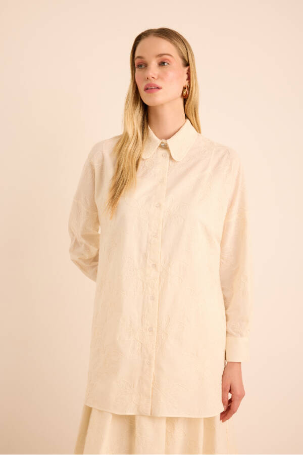Ekru Brode Kumaştan Cotton Tunik - 10