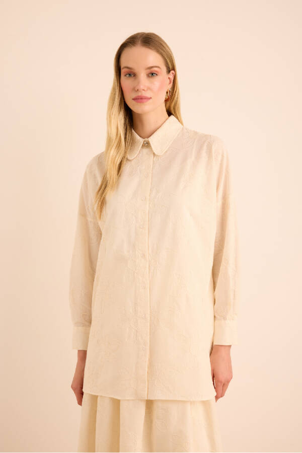 Ekru Brode Kumaştan Cotton Tunik - 11