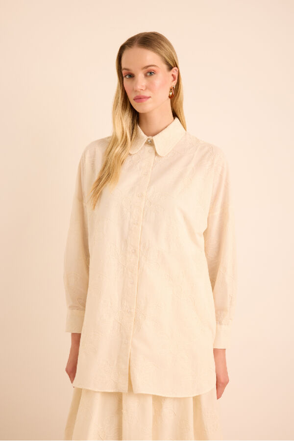 Ekru Brode Kumaştan Cotton Tunik - Aker