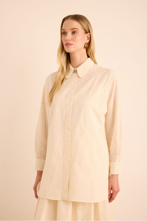 Ekru Brode Kumaştan Cotton Tunik - Aker (1)