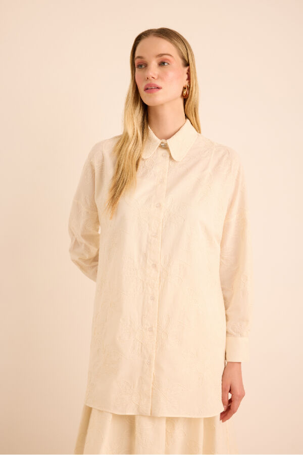 Ekru Brode Kumaştan Cotton Tunik - 3