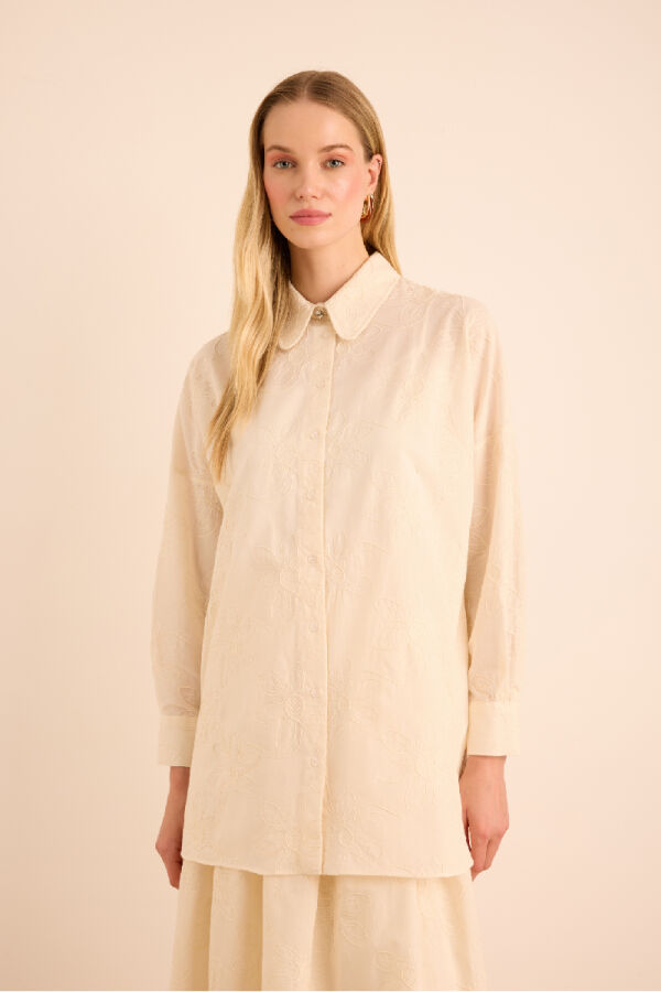 Ekru Brode Kumaştan Cotton Tunik - 4