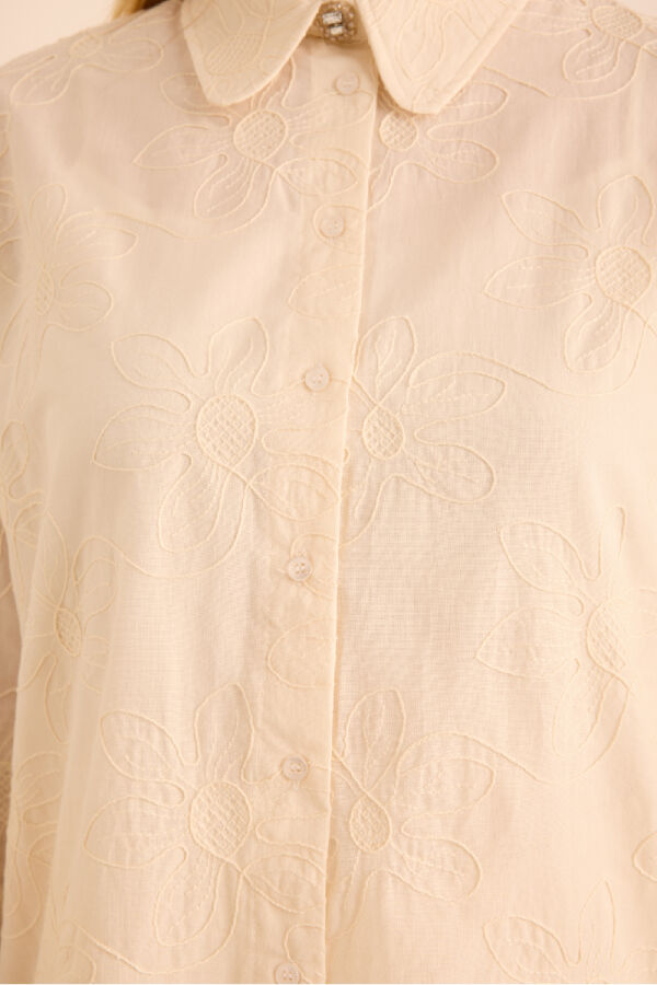 Ekru Brode Kumaştan Cotton Tunik - 5