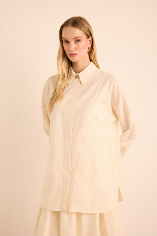 Ekru Brode Kumaştan Cotton Tunik - 6