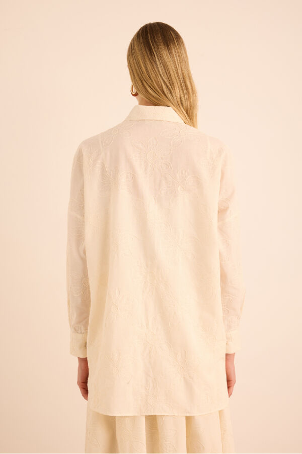 Ekru Brode Kumaştan Cotton Tunik - 7