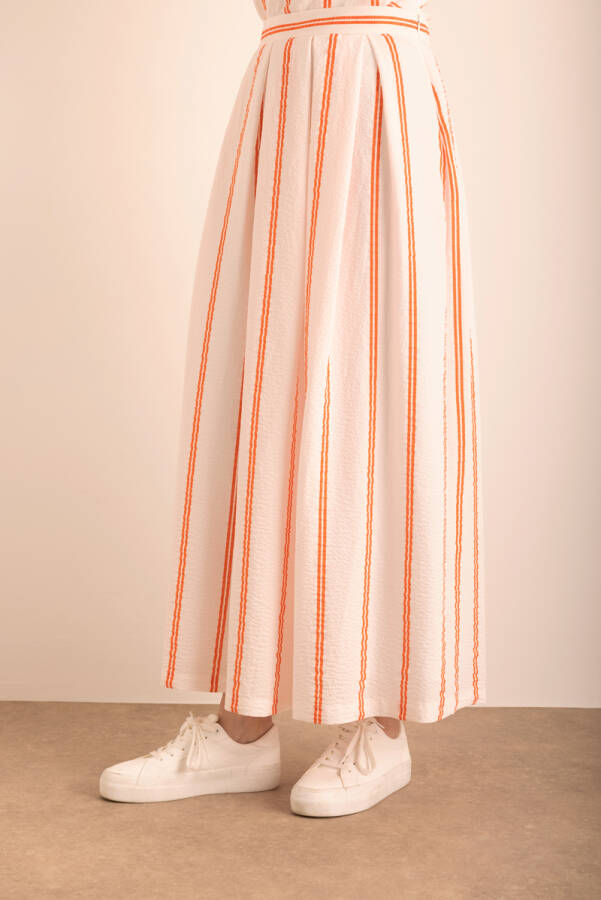 Renkli Çizgili Pileli Etek - 4