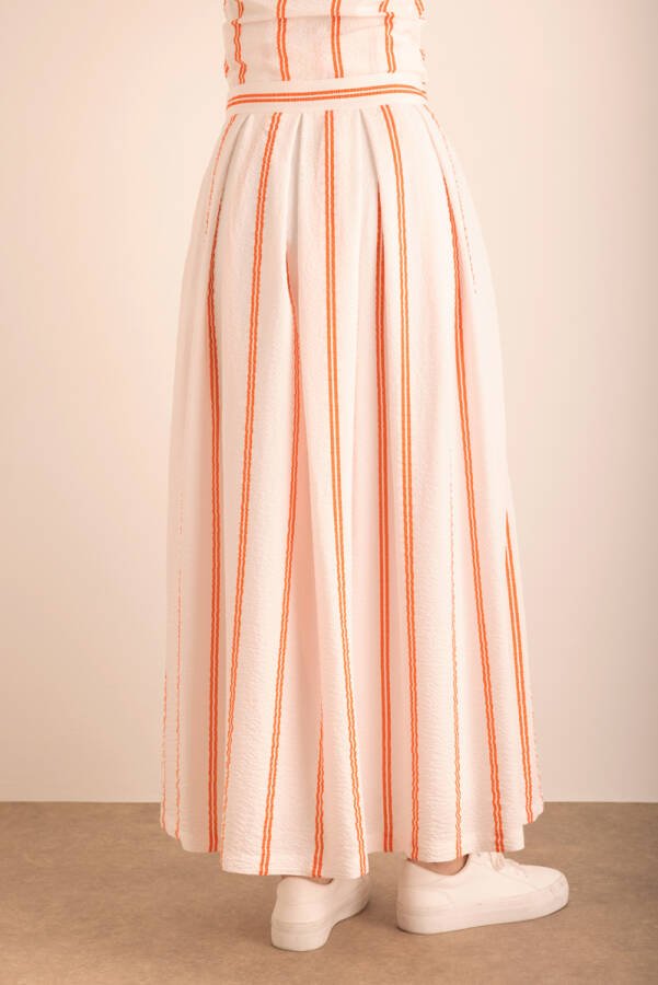 Renkli Çizgili Pileli Etek - 5