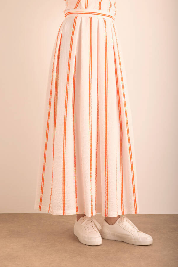 Renkli Çizgili Pileli Etek - 3