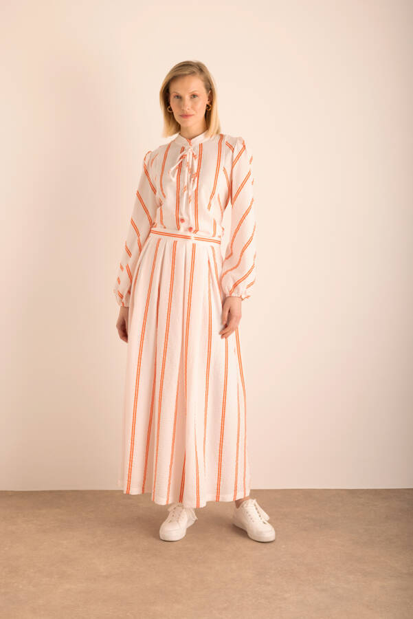 Renkli Çizgili Pileli Etek - 1