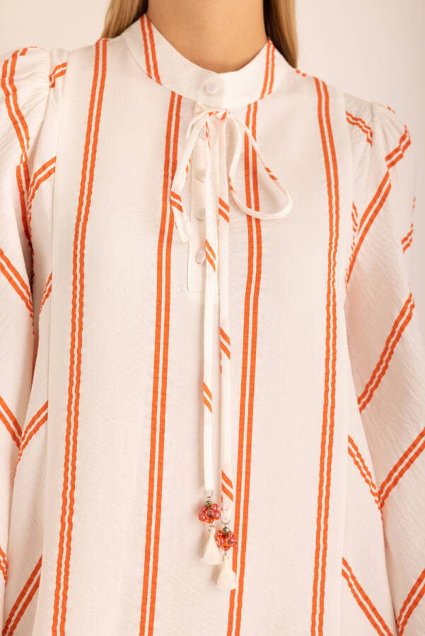 Renkli Çizgili Vual Elbise - 3