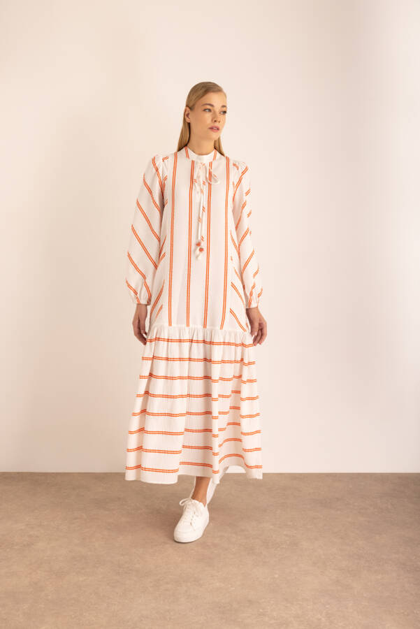 Renkli Çizgili Vual Elbise - Aker (1)