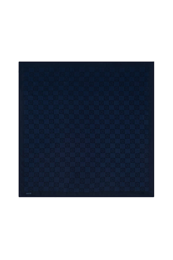 Lacivert 100X100 Dama Monogram Eşarp - 1