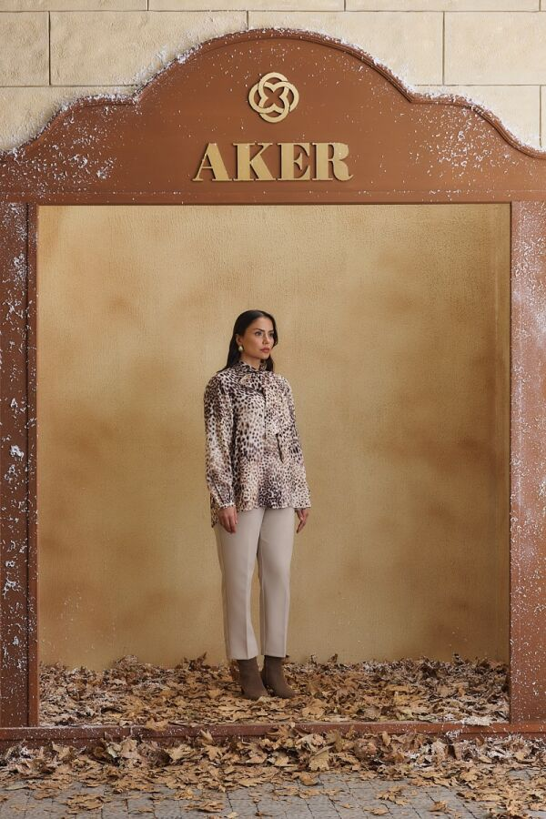 Renkli Desenli Atkı Detaylı Bluz - Aker