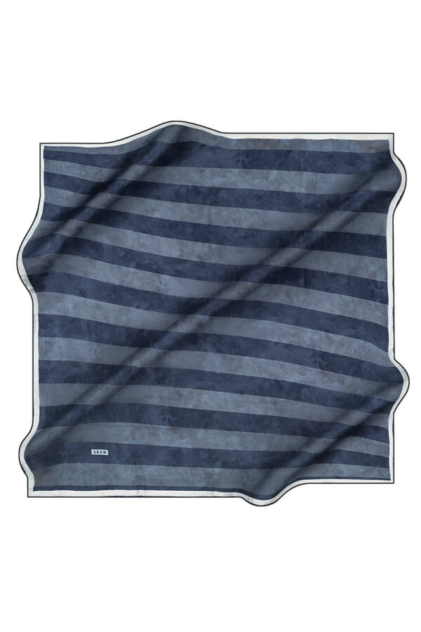 Lacivert İpek Fasone Eşarp - 1