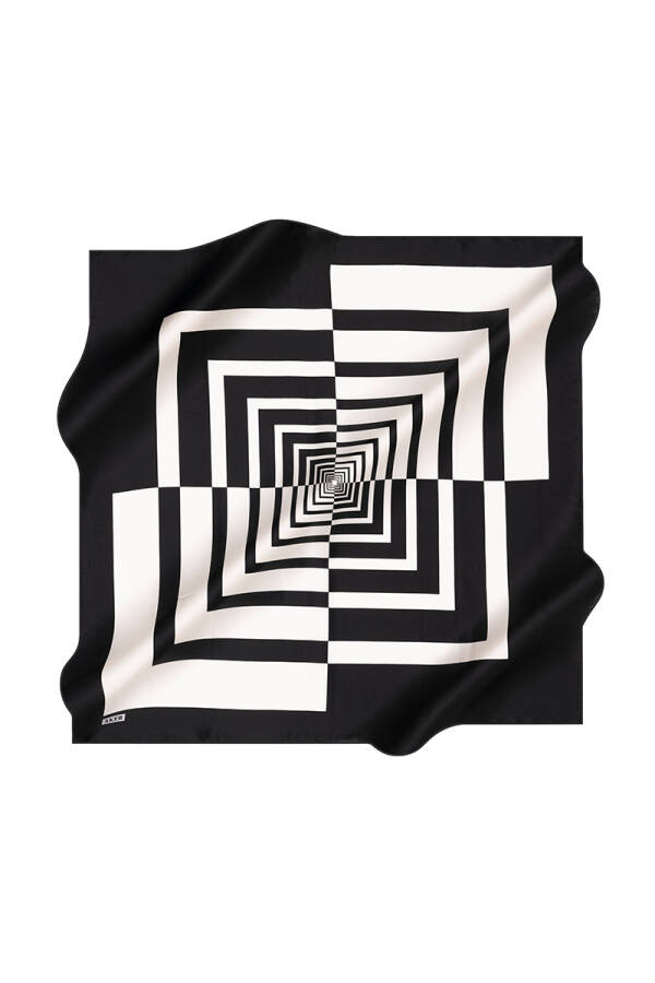 Siyah Beyaz İpek Geometrik Desenli Eşarp - 2
