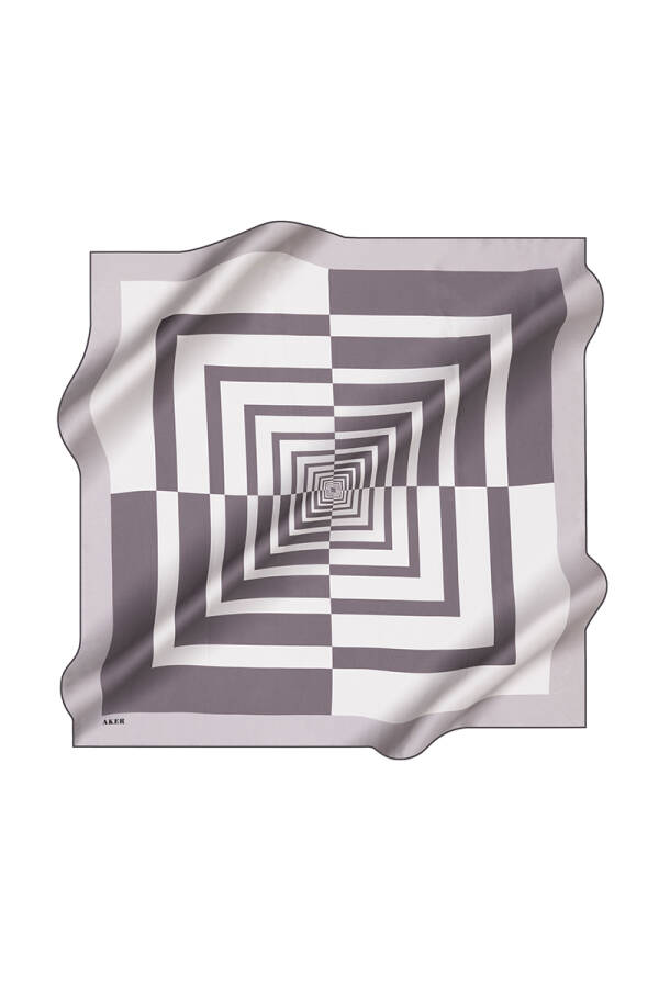 Geometrik Desenli İpek Krep Saten Eşarp - 1