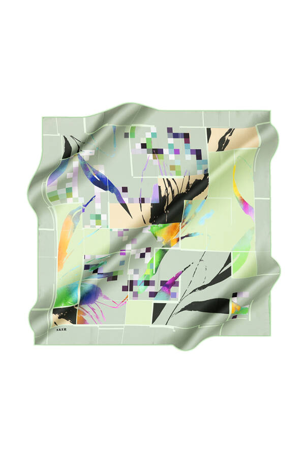 Geometrik Desenli 90X90 İpek Krep Saten Eşarp - 1