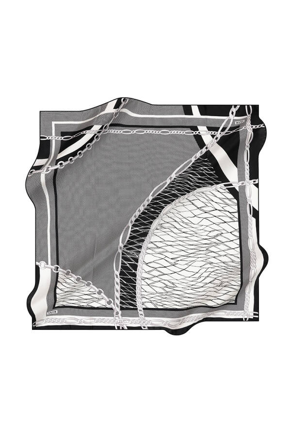 Zincir Desenli İpek Krep Saten Eşarp - Aker (1)