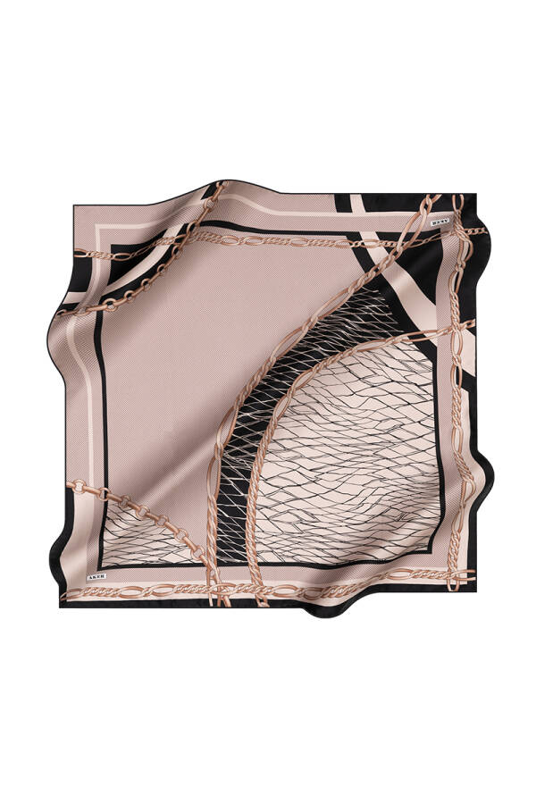 Zincir Desenli Aker İpek Krep Saten Eşarp - 1